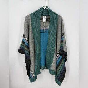 CAbi Windchill Wrap, a multi-colored knit poncho-style cardigan M/L